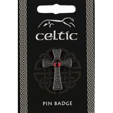 Celtic Gem Cross Pin Badge - Pewter