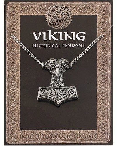 Thors Hammer Amulet Pendant on Chain - Pewter