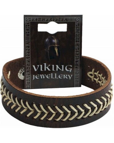 Viking Stitched Leather Button Stud Bracelet (2 Designs)